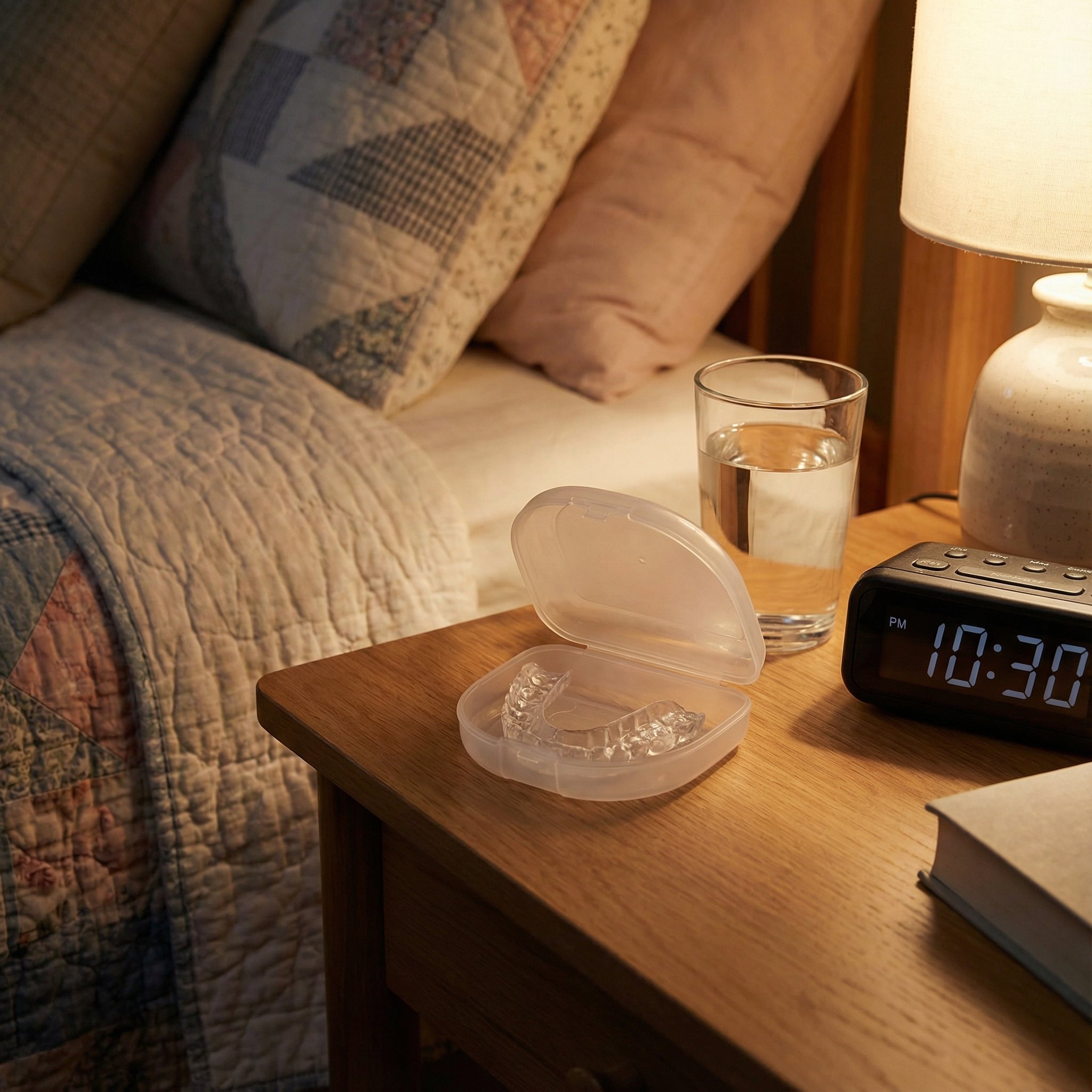 Night guard in protective case on bedside table