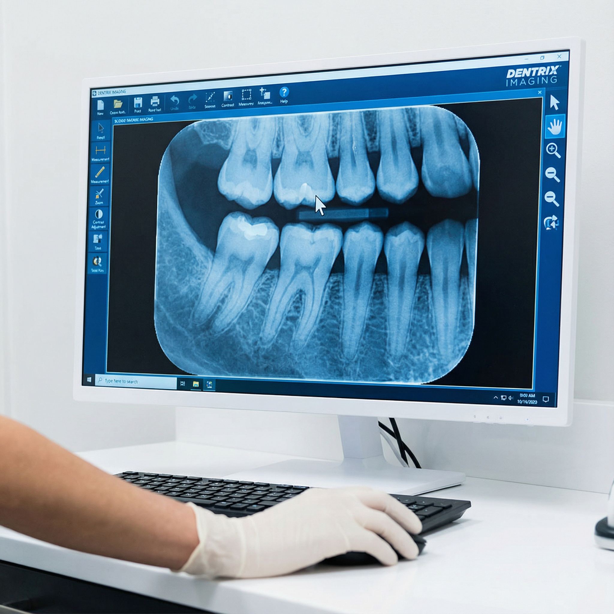 Digital dental x-ray displayed on computer monitor with imaging software